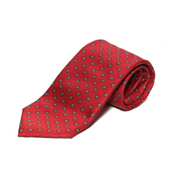 Vintage Hardy Amies London Dark Red Small Medallion Silk Tie 3.5" x 58" - Picture 1 of 3